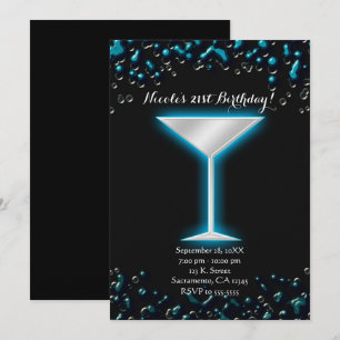 Invitación Cóctel de Martini Brillante Eléctrico Azul Fiesta 