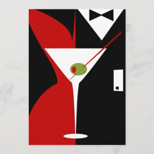 Invitación Cóctel de Martini Clásico Rojo y Negro