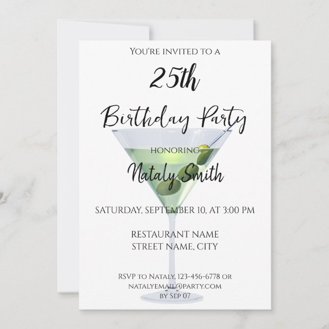 Invitación Cóctel de martini colorido (Anverso)