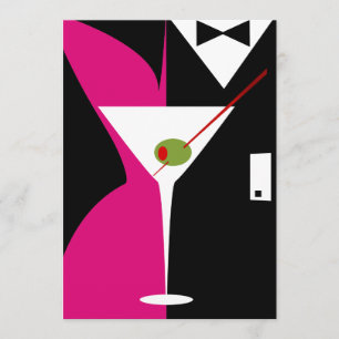 Invitación Cóctel de Martini Elegante Fucsia y Negro