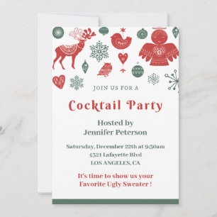 Invitación Cóctel de Navidad Hermoso Patrón Nórdico Verde