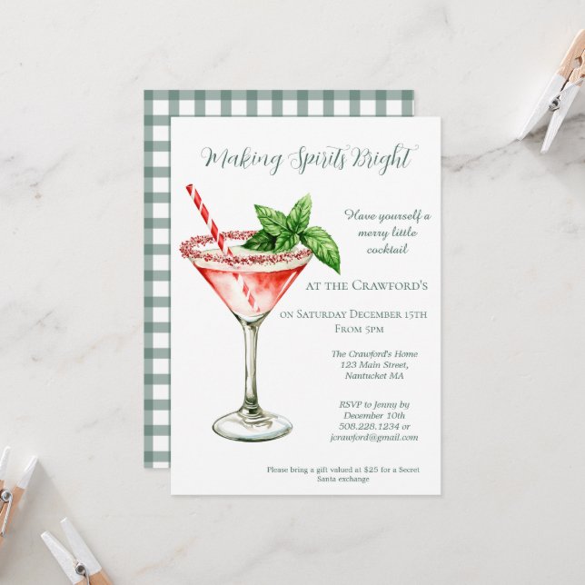 Invitación Cóctel de Navidad Martini Fiesta Navideña  (Anverso/Reverso In Situ)