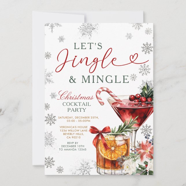 Invitación Cóctel de Navidad Snowflakes Jingle & Mingle  (Anverso)