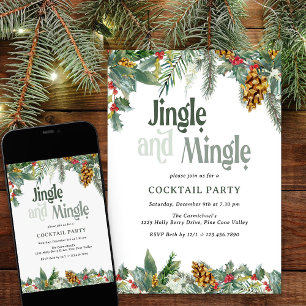 Invitación Cóctel de Navidades de Jingle y Mingle Holly Pine