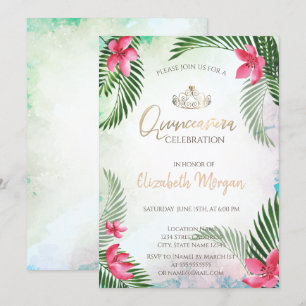 Invitación Cóctel de Palma de Flor Tropical Quinceañera de Ve