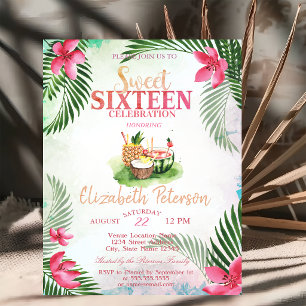 Invitación Cóctel de Palma de Flor TropicalFiesta Dulce de 16