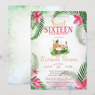 Invitación Cóctel de palma tropical de florDulce de verano 16