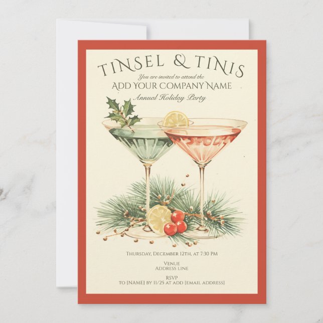 Invitación Cóctel de vacaciones de oficina para Navidades cor (Anverso)
