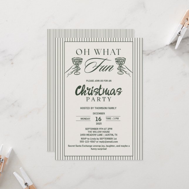 Invitación Coctel Divertido Oh Qué Diversión Fiesta de Navida (Anverso/Reverso In Situ)