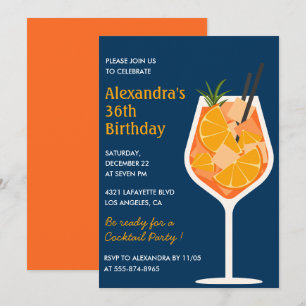 Invitación Cóctel Elegante Azul Marino Cumpleaños 36