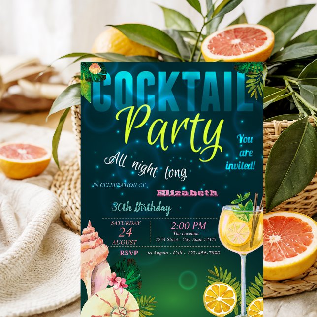 Invitación Cóctel, Fiesta de Cumpleaños de Verano con Conchas (Subido por el creador)