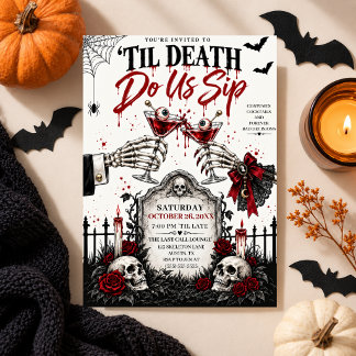 Invitación Cóctel Flor de Halloween RIP Tumba Fiesta Gótica