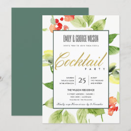 INVITACIÓN COCTEL FLORAL DE ACUARELA ROJA NARANJA ROSA FIESTA