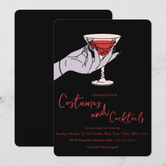 Invitación Cóctel Mano de Bruja Telaraña Fiesta de Halloween