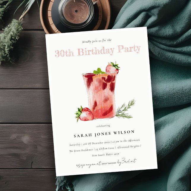 Invitación Cóctel Margarita Rosa Fresa Cualquier Cumpleaños (Subido por el creador)