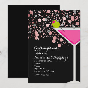 Invitación Cóctel Martini Rosa con Aceituna Confeti Fiesta