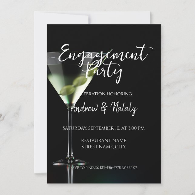 Invitación cóctel Martini sobre negro (Anverso)