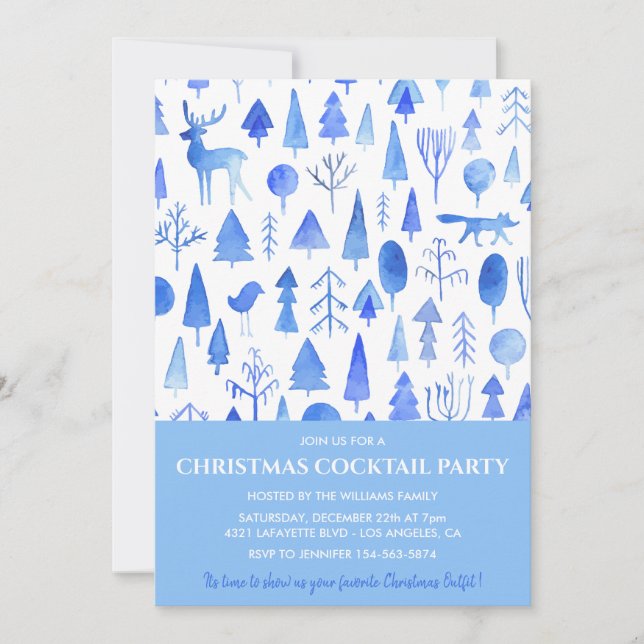 invitación cóctel navidad hermosa acuarela (Anverso)