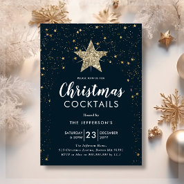 Invitación Cóctel Navidad Navy Blue & Gold Star