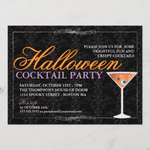 Invitación Cóctel negro elegante de Halloween del cordón