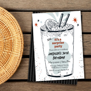 Invitación Cóctel retro beber con el tema 30 sorpresa Cumplea