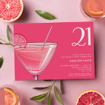 Invitación Cóctel rosa brillante moderno 21º cumpleaños<br><div class="desc">Invitación moderna de 21 años con elegante tipografía de moda y diseño minimalista de color rosa brillante</div>
