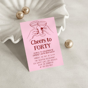 Invitación Cóctel Rosa “Brindis por los Cuarenta Cumpleaños