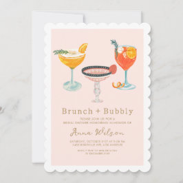 Invitación Coctel rosa Brunch Bubbly Rubor Bridal Shower