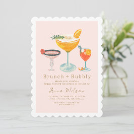 Invitación Coctel rosa Brunch Bubbly Rubor Bridal Shower