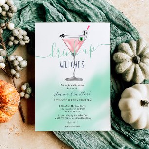 Invitación Cóctel rosa divertido bruja ducha de novia Hallowe