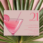 Invitación Cóctel rosado moderno 21º cumpleaños<br><div class="desc">Invitación moderna de 21 años con elegante tipografía de moda y diseño minimalista de color rosa</div>