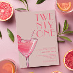 Invitación Cóctel rosado moderno 21º cumpleaños<br><div class="desc">Invitación moderna de 21 años con elegante tipografía de moda y diseño minimalista de color rosa</div>