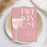 Invitación Cóctel rosado moderno 21º cumpleaños<br><div class="desc">Invitación moderna de 21 años con elegante tipografía de moda y diseño minimalista de color rosa</div>