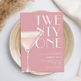 Invitación Cóctel rosado moderno 21º cumpleaños
