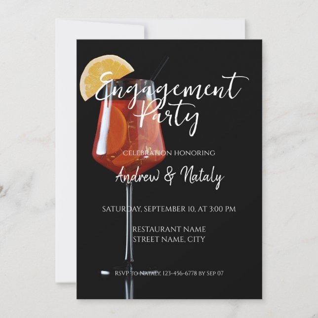 Invitación cóctel Spritz sobre negro (Anverso)