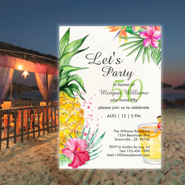 Invitación Cóctel tropical de verano 50 cumpleaños (Subido por el creador)