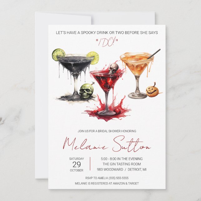 Invitación Cócteles, bebidas, ducha de novias fantasmales de  (Anverso)