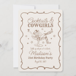 Invitación Cócteles beige y vacas Nash Bash Cumpleaños
