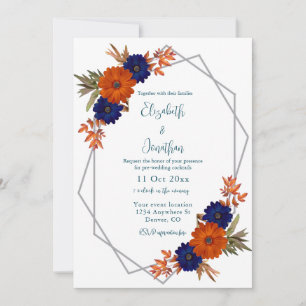 Invitación Cócteles Bodas azules de la Marina Naranja de otoñ