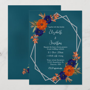 Invitación Cócteles Bodas azules de la Marina Naranja de otoñ