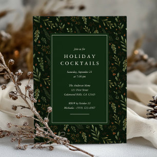 Invitación Cócteles Botánicos Elegantes de Verde Oscuro para
