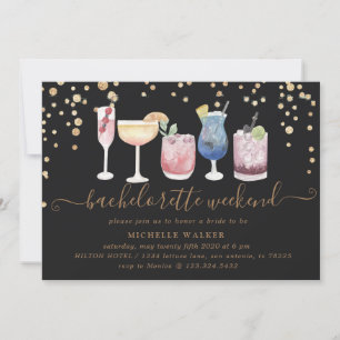 Invitación cócteles burbujeantes de oro fin de semana de solt
