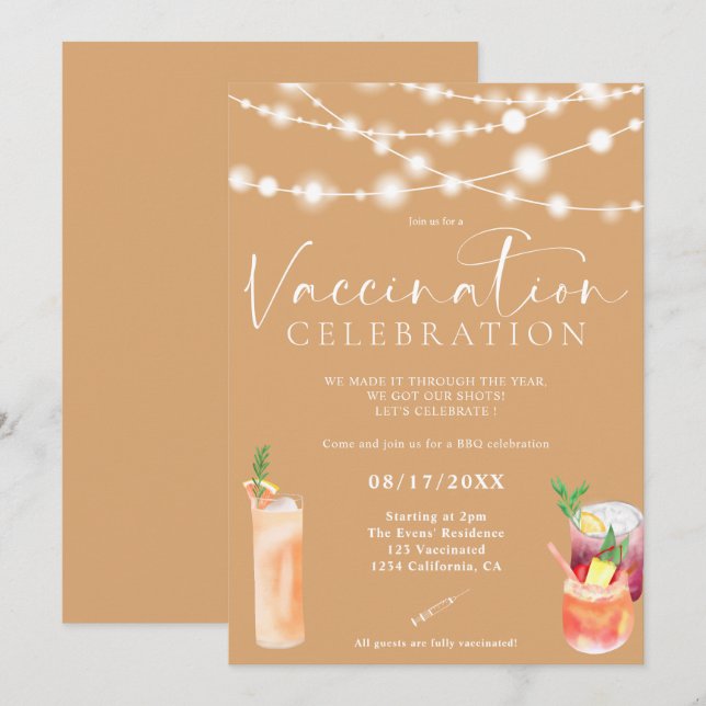 Invitación Cócteles con luces de cadena Celebración de la vac (Anverso / Reverso)