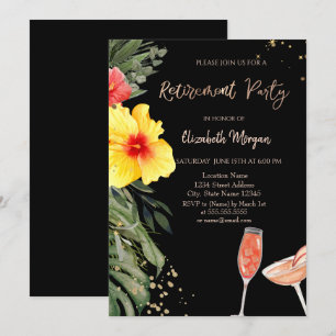 Invitación Cócteles de Acuarela Hibisco Negro Jubilación