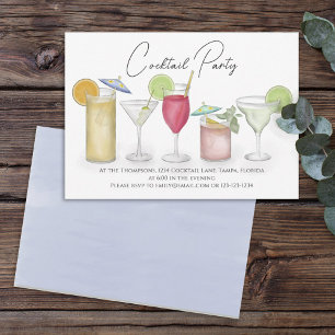 Invitación Cócteles de Acuarela Simple Bebidas Divertidas y C