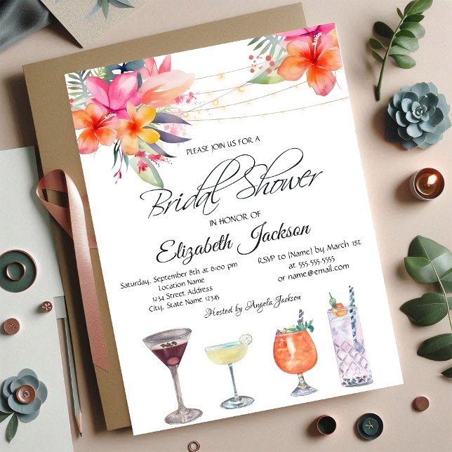 Invitación Cócteles de Flores Tropicales Despedida de Soltera (Subido por el creador)