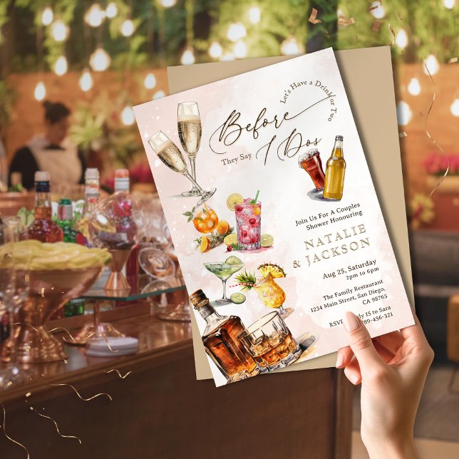 Invitación Cócteles De Guión Elegante Antes De Decir Que Lo H (Elegant Script Cocktails Before They Say I Dos Invitation )