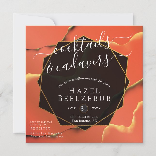 Invitación Cócteles de Halloween Cadavers Black Golden Resume (Anverso)