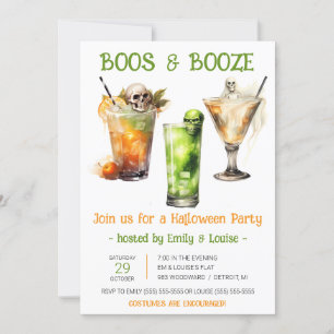 Invitación Cócteles de Halloween, fiesta de Boos y Booze de H