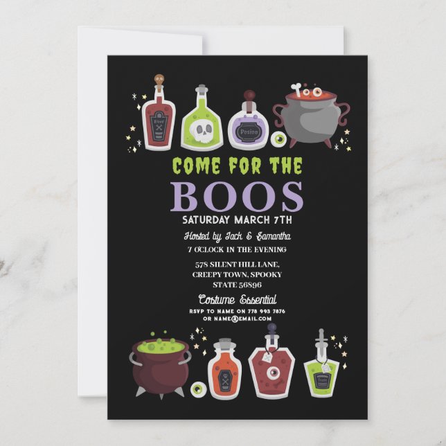 Invitación Cócteles de Halloween Skulls Booze Boos (Anverso)